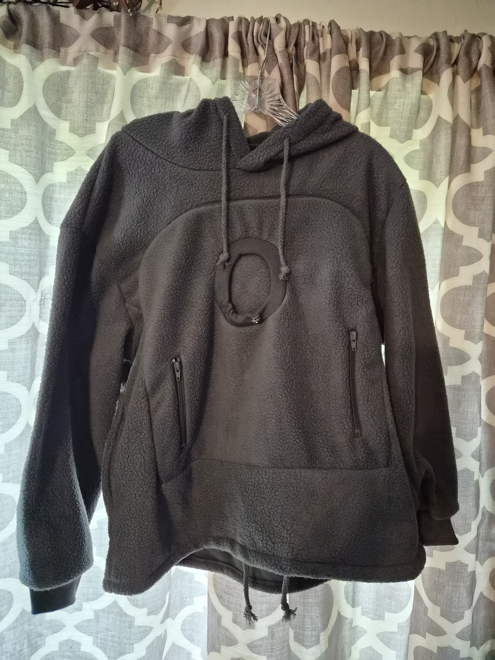 Pet Pouch HoodieCozy Dark Gray Sherpa Hoodie with Zip Pockets